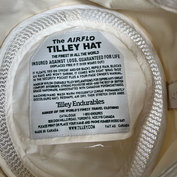 Tilley Endurables Airflo Hat Beige & Green Outdoor Hike Size 7 1/4 Strap Snaps - Picture 8 of 10